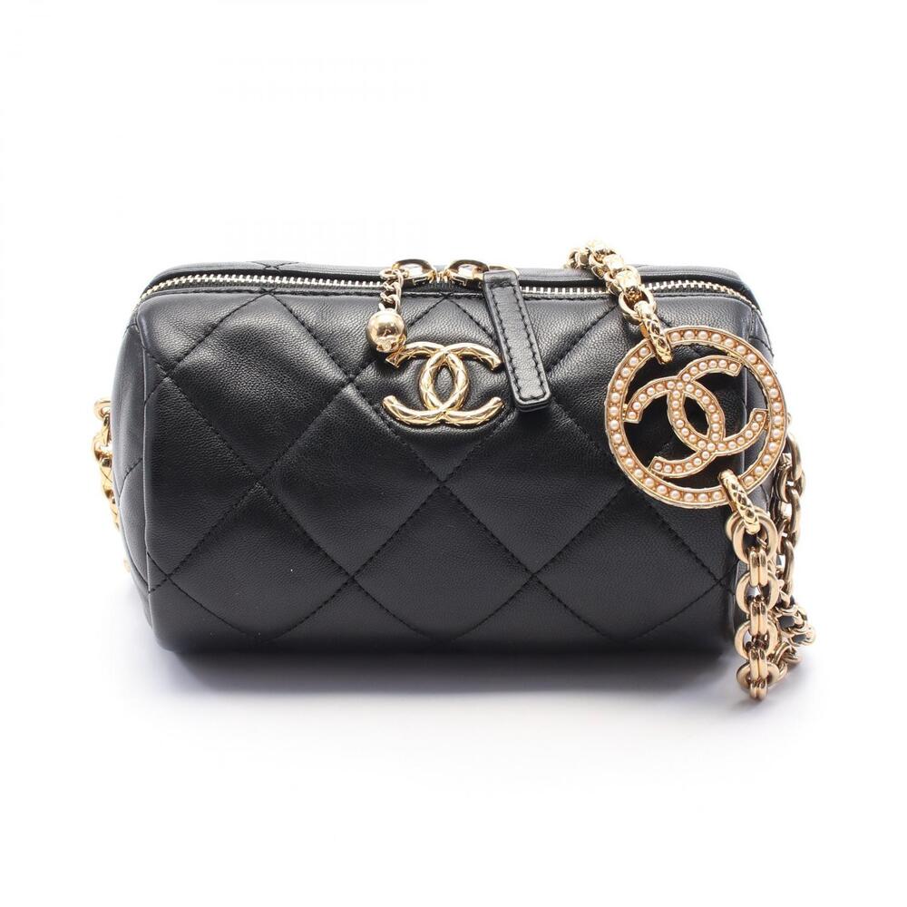 Chanel Bowling Bag Matelasse Shoulder Leather Black